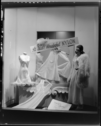 Irving Air Chute; window, nylon clothing (at Wolf Wile Company,                             130-134 East Main)