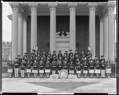 Marching Band; University of Kentucky; group on steps of                             building