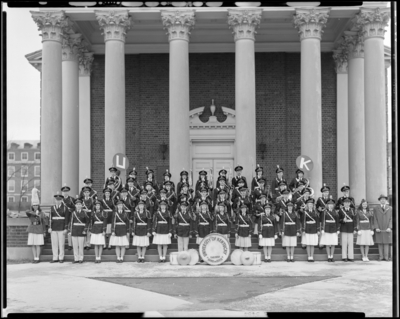 Marching Band; University of Kentucky; group on steps of                             building