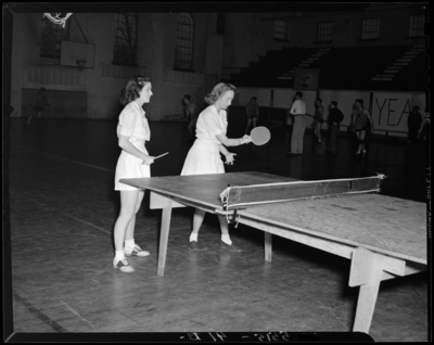 Georgetown College; gym (gymnasium); interior; women playing                             Ping-Pong