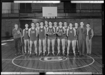 Garth High School; Varsity Basketball Team; gymnasium (gym);                             interior; group portrait