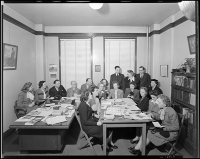 Kentucky Christian Missionary Society (corner Short and Mill);                             interior; group gathered around tables