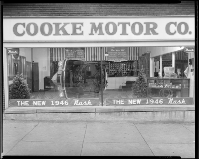 L.R. Cooke Chevrolet Company, 255 East Main; exterior; window                             display for the 1946 Nash automobile