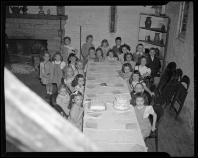 Bobby Jean Beagle; birthday party, age 6; Castlewood Barn;                             interior; children gathered around table