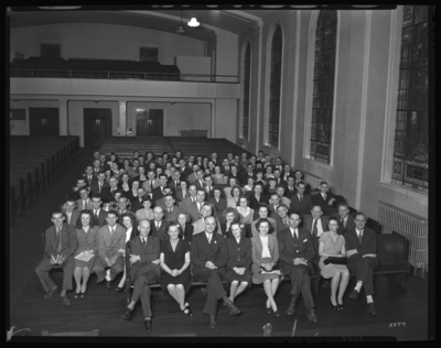 Porter Memorial Baptist Church, South Limestone (at Avalon Park);                             G.I. Banquet; interior; group portrait of people sitting in church                             pews