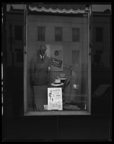 Kaufman Clothing Company, 135 West Main; exterior; window display                             for 