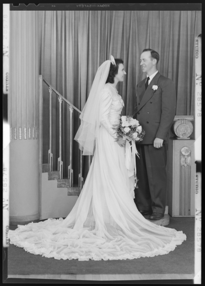 Mr. & Mrs. Chas. Thomas; wedding; portrait of bride and                             groom