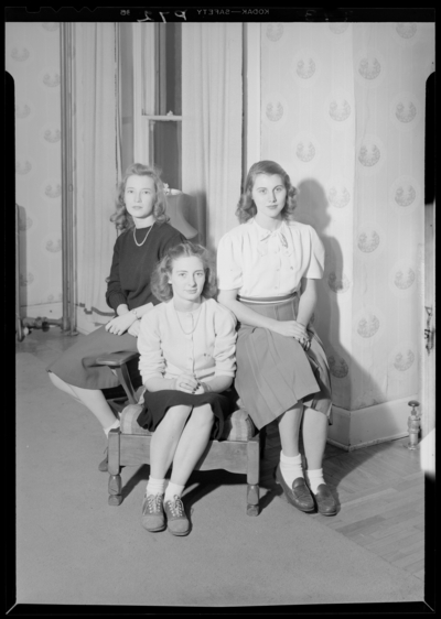 Georgetown College; interior; three women; group                             portrait