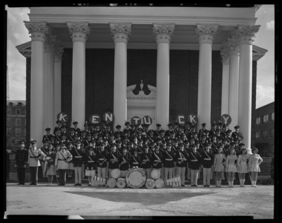 Marching Band; University of Kentucky; Memorial Hall; exterior;                             group portrait