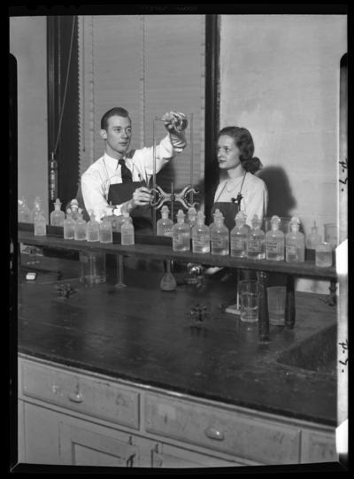 Georgetown College; Chemistry Lab; interior; students performing                             experiments