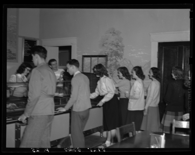 Georgetown College; cafeteria; interior; students at the lunch                             line