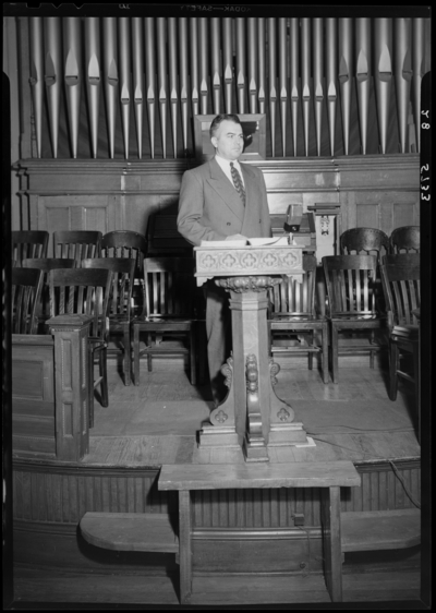 Georgetown College; church services; preacher (minister) at                             podium