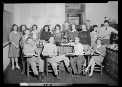 Garth High School, Georgetown; science class group gathered in                             classroom
