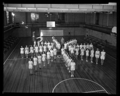 Garth High School, Georgetown; girls gym; group on                             floor
