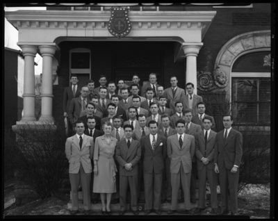 Kappa Alpha Fraternity; group on front steps of house