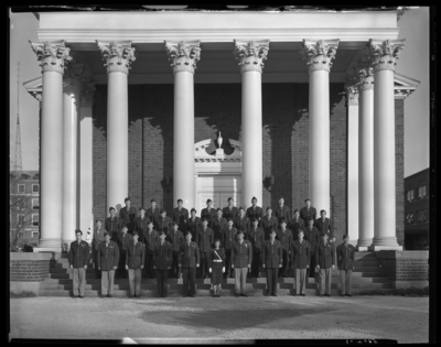 Pershing Rifles; University of Kentucky; Memorial Hall; exterior;                             group portrait