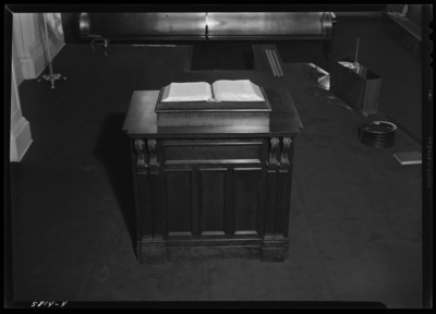 Broadway Christian Church; interior; bible sitting atop                             lectern