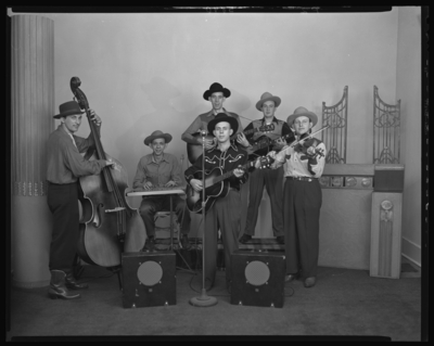 Lucian Gayhort; band, Blue Grass Troubadours; group                             portrait