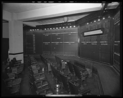W.E. Hutton & Company, 126 East Main; interior; stock                             boards viewing room