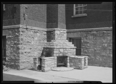 Broadway Christian Church, 187 Broadway; exterior; outdoor oven                             made of stone