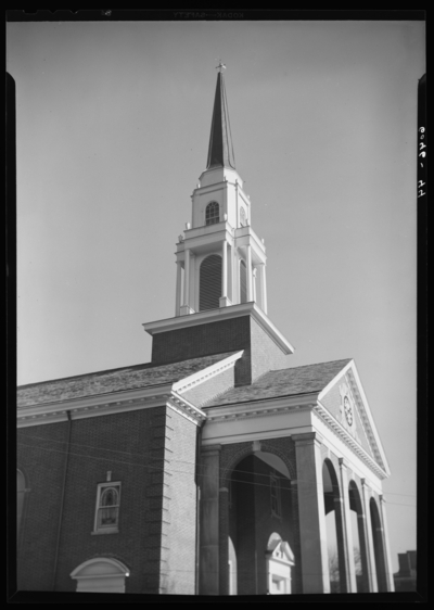 Belle of the Blue; Georgetown College; exterior of unidentified                             building; view of steeple