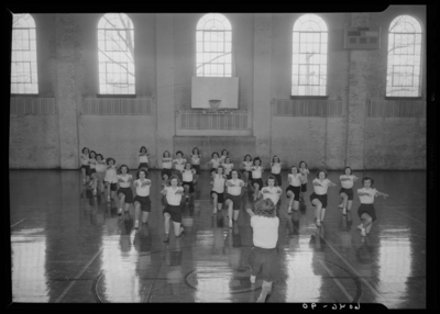Belle of the Blue; Georgetown College; gymnasium (gym); interior;                             women exercising