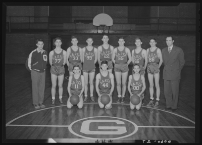 Garth High School (Georgetown, Kentucky); gymnasium (gym);                             interior; boys basketball team; group portrait