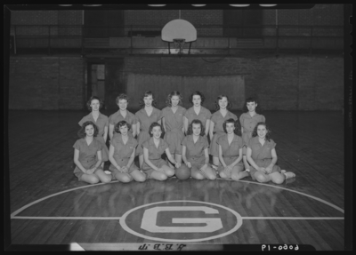 Garth High School (Georgetown, Kentucky); gymnasium (gym);                             interior; girls basketball team; group portrait