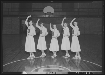 Garth High School (Georgetown, Kentucky); cheerleaders; gymnasium                             (gym); interior; group portrait