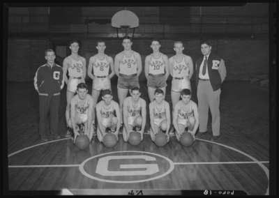Garth High School (Georgetown, Kentucky); gymnasium (gym);                             interior; boys basketball team; group portrait