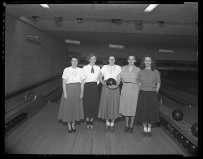 Kawneer Bowling Team; Blue Grass Lanes; interior; group of women,                             team portrait