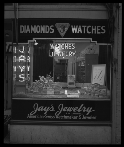 Jay's Jewelry store, 116 1/2 South Limestone; exterior;                             window display for Parker Pens