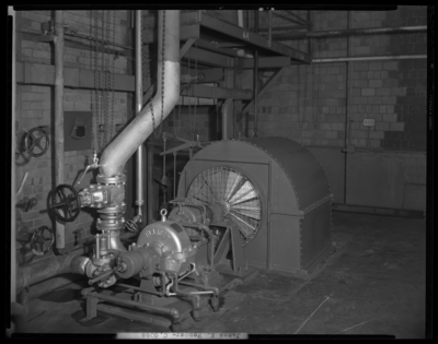 James E. Pepper Company (bourbon whiskey distillery); interior;                             two turbines (pumping equipment)