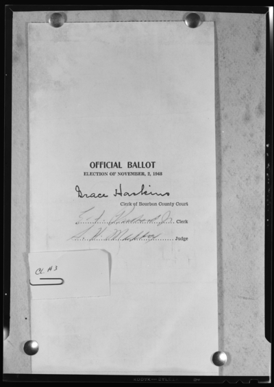 Prichard & Funk; election ballot (November 2, 1948) for                             Bourbon County