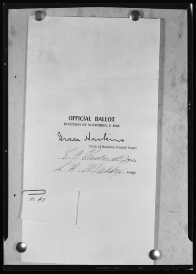 Prichard & Funk; election ballot (November 2, 1948) for                             Bourbon County