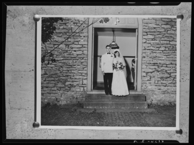 Mr. & Mrs. Guy Preston Richardson; wedding; Walnut Hill                             Presbyterian Church; exterior; bride and groom exiting church; copy                             negative