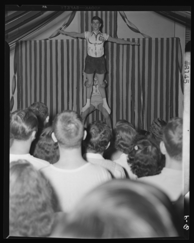 Belle of the Blue; Georgetown College; interior; two acrobats on                             stage