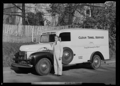 Lexington Clean Towel Service, 149 North Broadway; driver (man)                             standing next to delivery truck