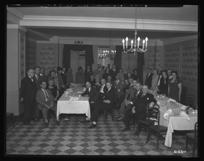 Society of Company B, 113th Field Sign. Bat., 38th Division                             A.E.F.; Red Room, Lafayette Hotel; interior; group portrait