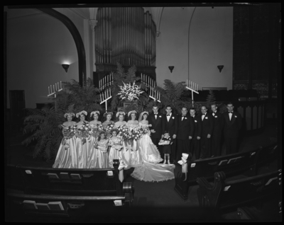 Mr. & Mrs. Ronald Lee Cole; wedding; church; interior;                             bride, groom, & wedding participants; group portrait