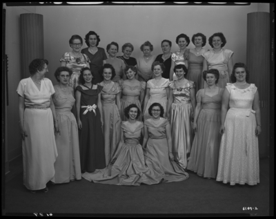 Pythian Sisters; Winners of Exhibition Drill for 1950; interior;                             group portrait; Anna Cuudiff; Marie Courtney; Viola Saunders; Margaret                             Blakely; Mary Johnson; Ida Underwood; Leud Drake; Ora Strow; Hazel                             Gaugh; Louise Ryle; Tony Records; Margaret Shindlebower; Babe Ishmael;                             Mary Ishmael; Mary Taylor; Betty Sargent; Lucy Stewart; Ida Long; Isabel                             Baxter; Betty Stanfield