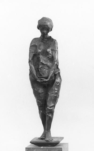 A bronze figure sculpture with a Georgian marble base entitled 