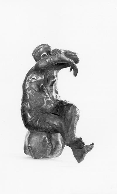 A bronze figure sculpture with a Georgian marble base entitled 