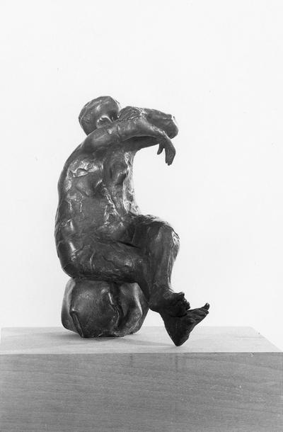 A bronze figure sculpture with a Georgian marble base entitled 