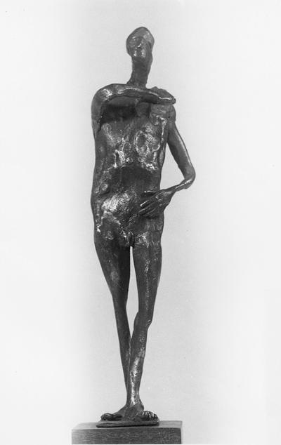 A bronze sculpture of a male nude with a Georgian marble base entitled 