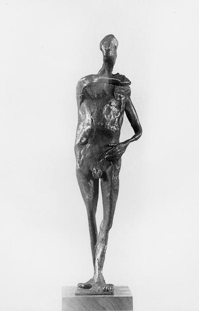 A bronze sculpture of a male nude with a Georgian marble base entitled 
