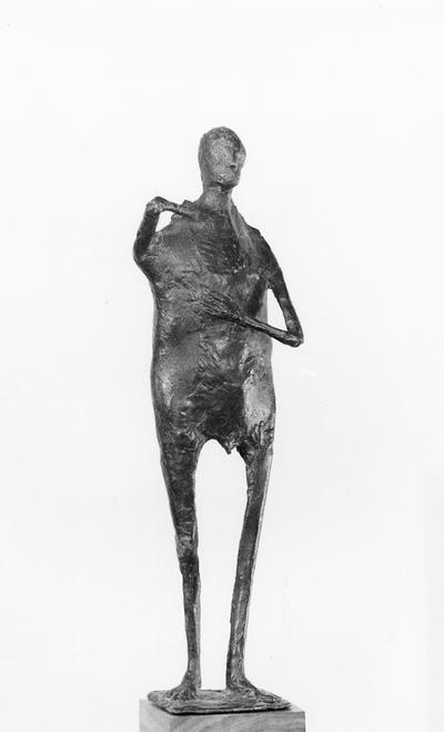 A bronze sculpture of a male nude with a Georgian marble base entitled 