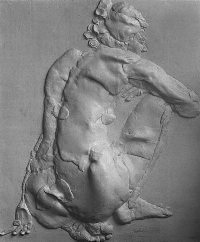 A fiberglass relief sculpture of a female nude by John Tuska
