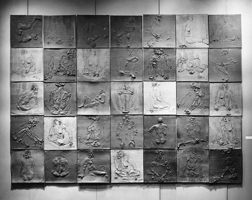 Thirty-seven ceramic tile relief nudes by John Tuska