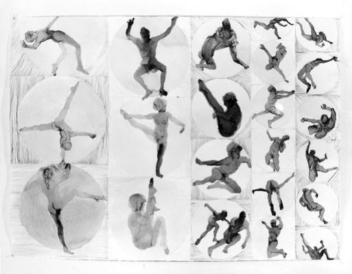 An ink wash figure study of nudes by John Tuska